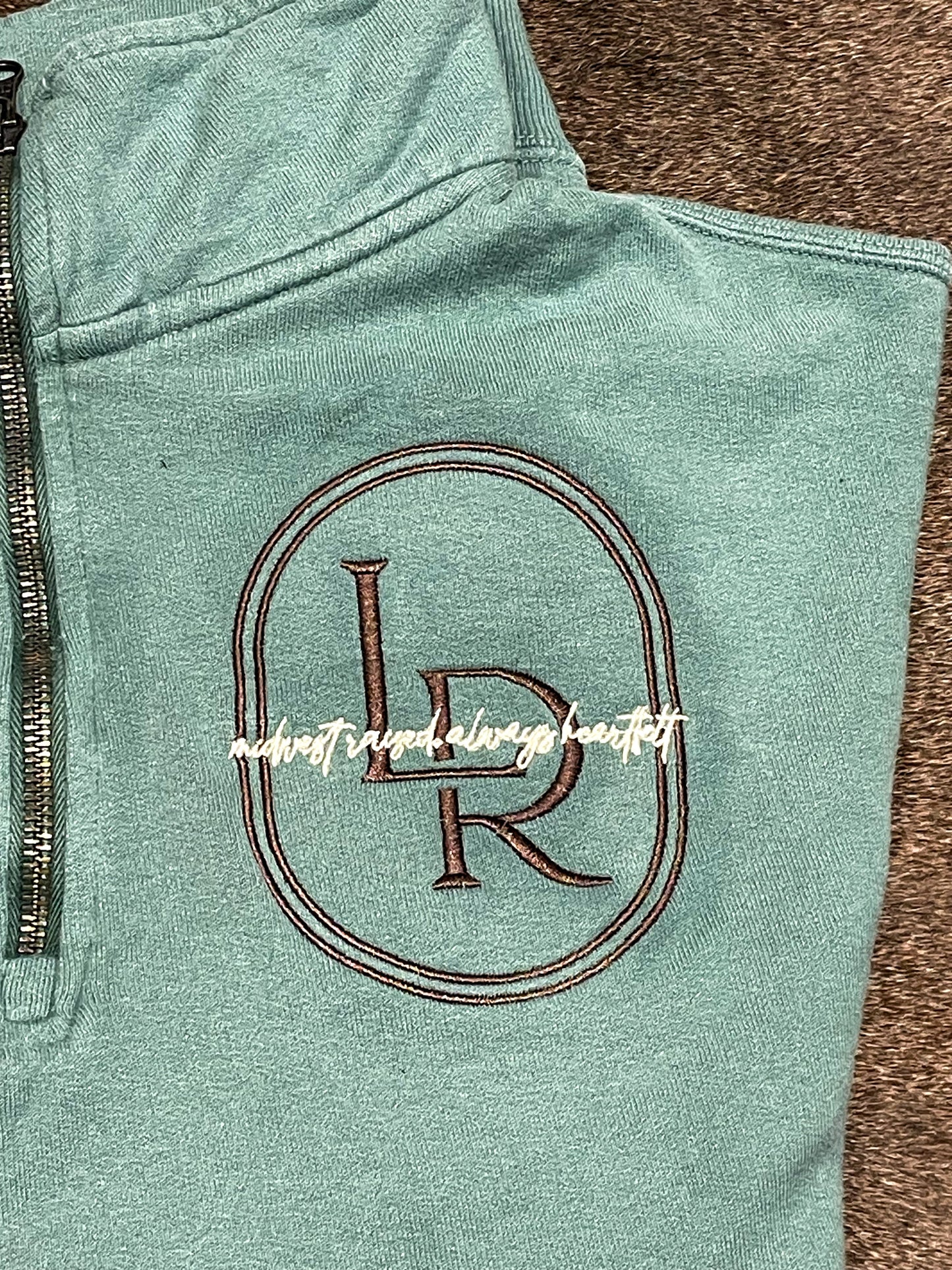 Embroidered Teal Adult Quarter Zip | Laree Ranch