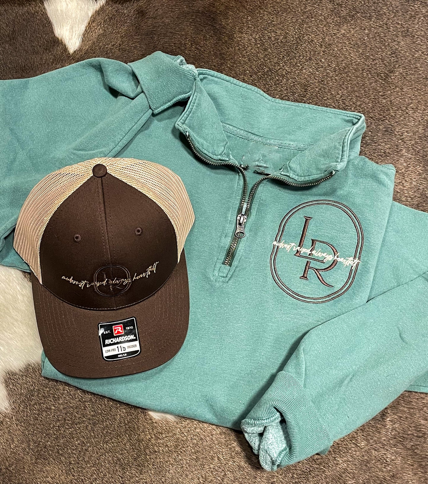 Embroidered Teal Adult Quarter Zip | Laree Ranch