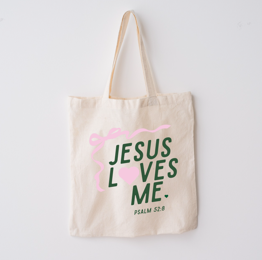"Jesus Loves Me" Ribbon Market Tote