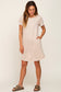 Beige French Terry Cuffed Short Sleeve Dress