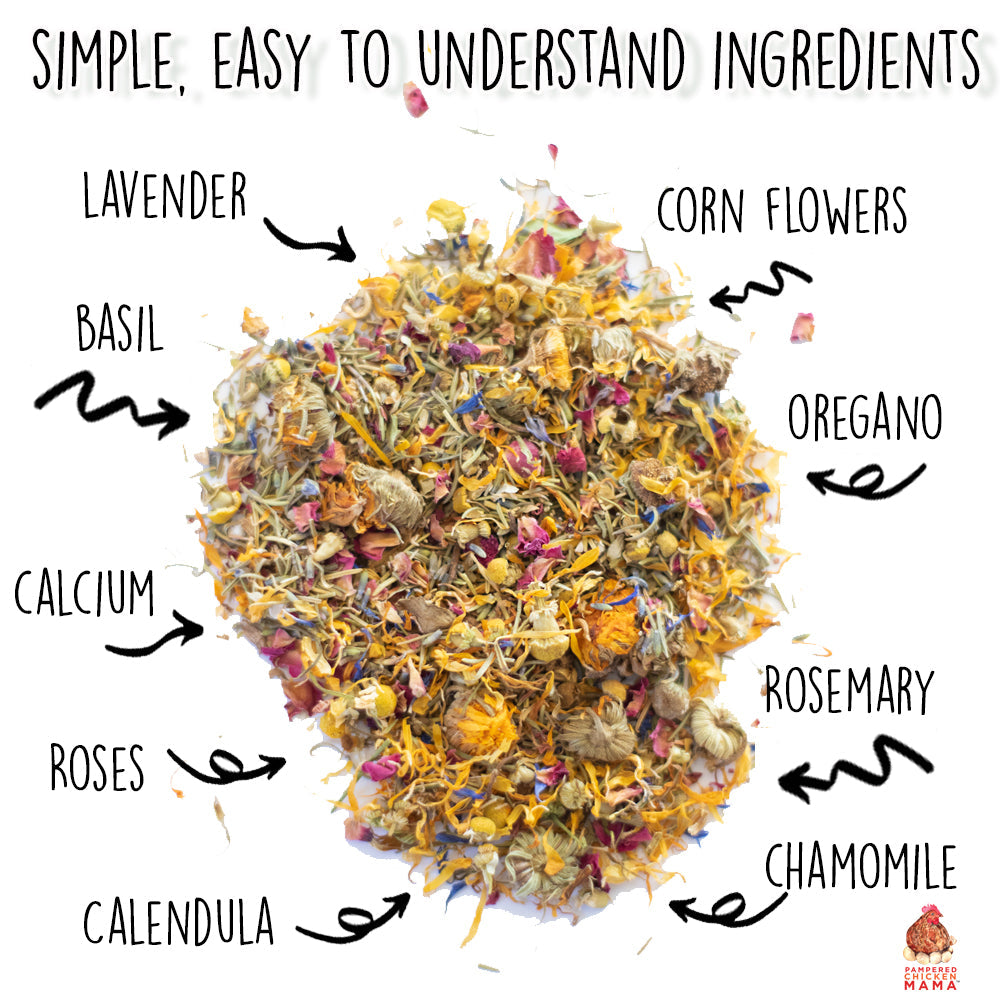 Best Eggs Ever! (TM) Nesting Herbs (Chamomile, Roses, Lavender, Cornflowers, & Calendula) For Pet Chickens