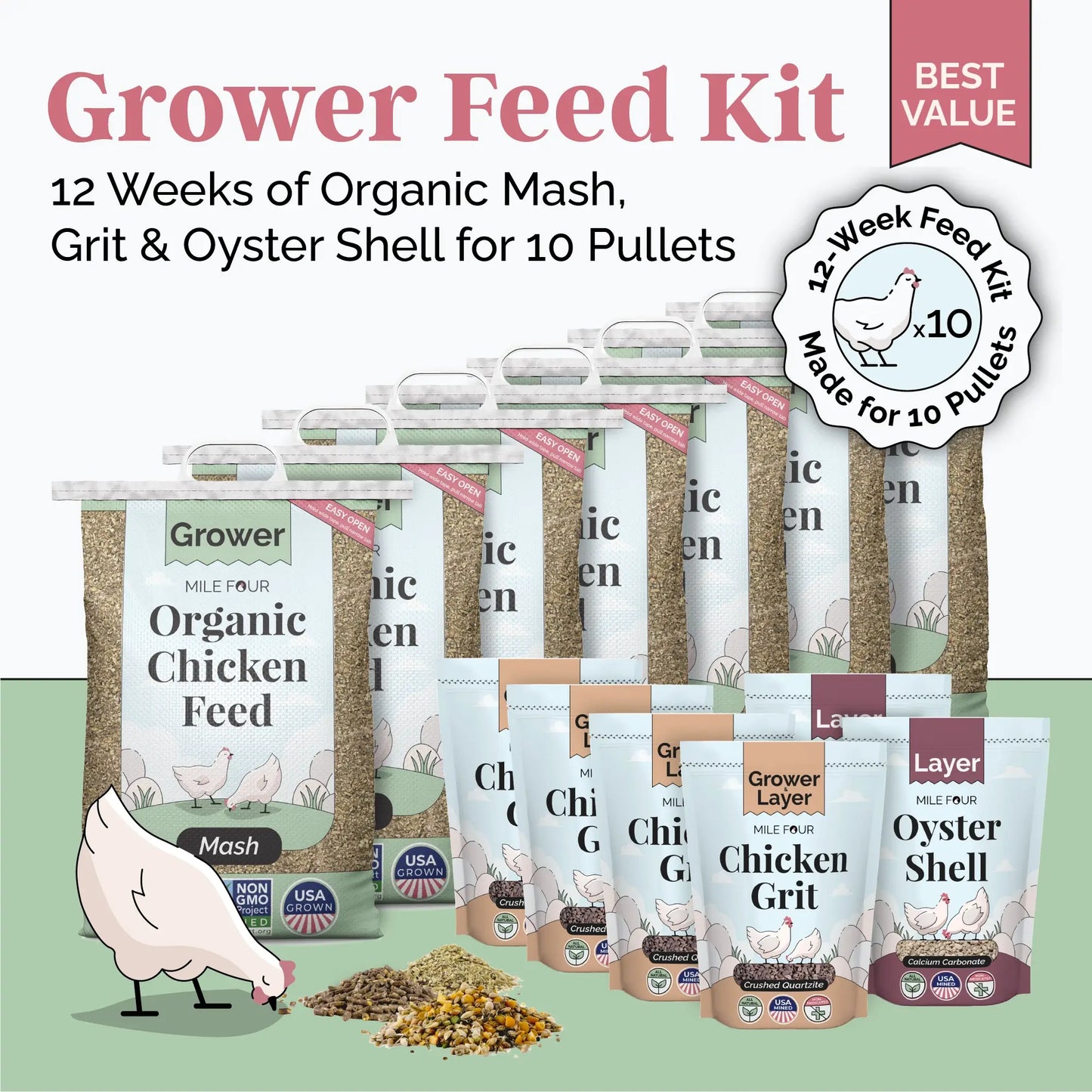 Grower Bundle | 12 Weeks of Organic Feed & Grit for 6 Pullets