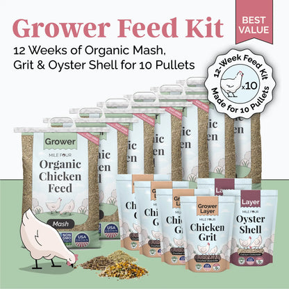 Grower Bundle | 12 Weeks of Organic Feed & Grit for 6 Pullets