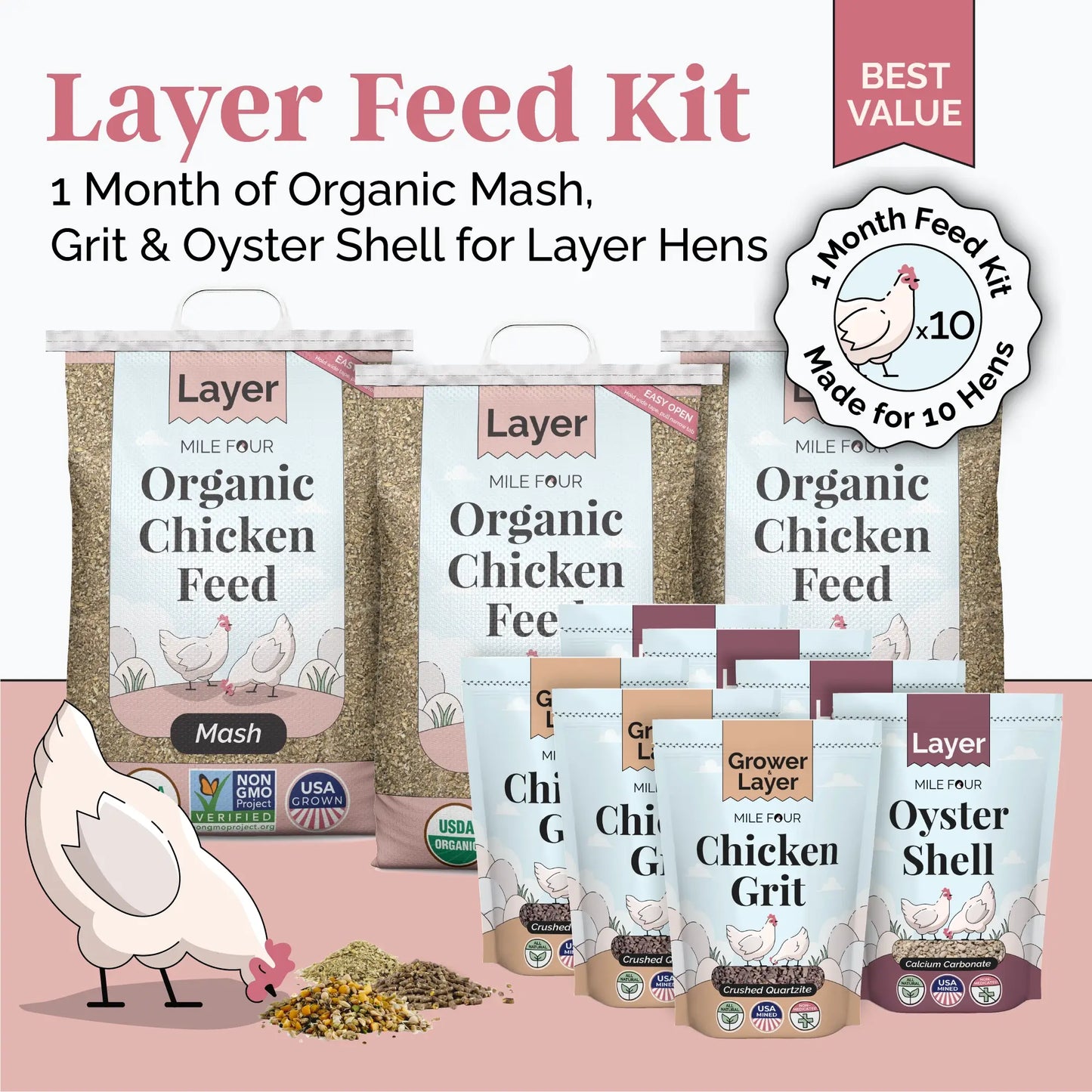 Layer Bundle | 1 Month of Organic Feed, Scratch, Grit & Oyster Shell for 6 Layers