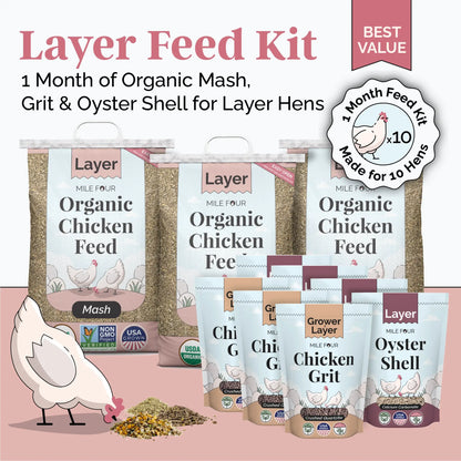 Layer Bundle | 1 Month of Organic Feed, Scratch, Grit & Oyster Shell for 6 Layers