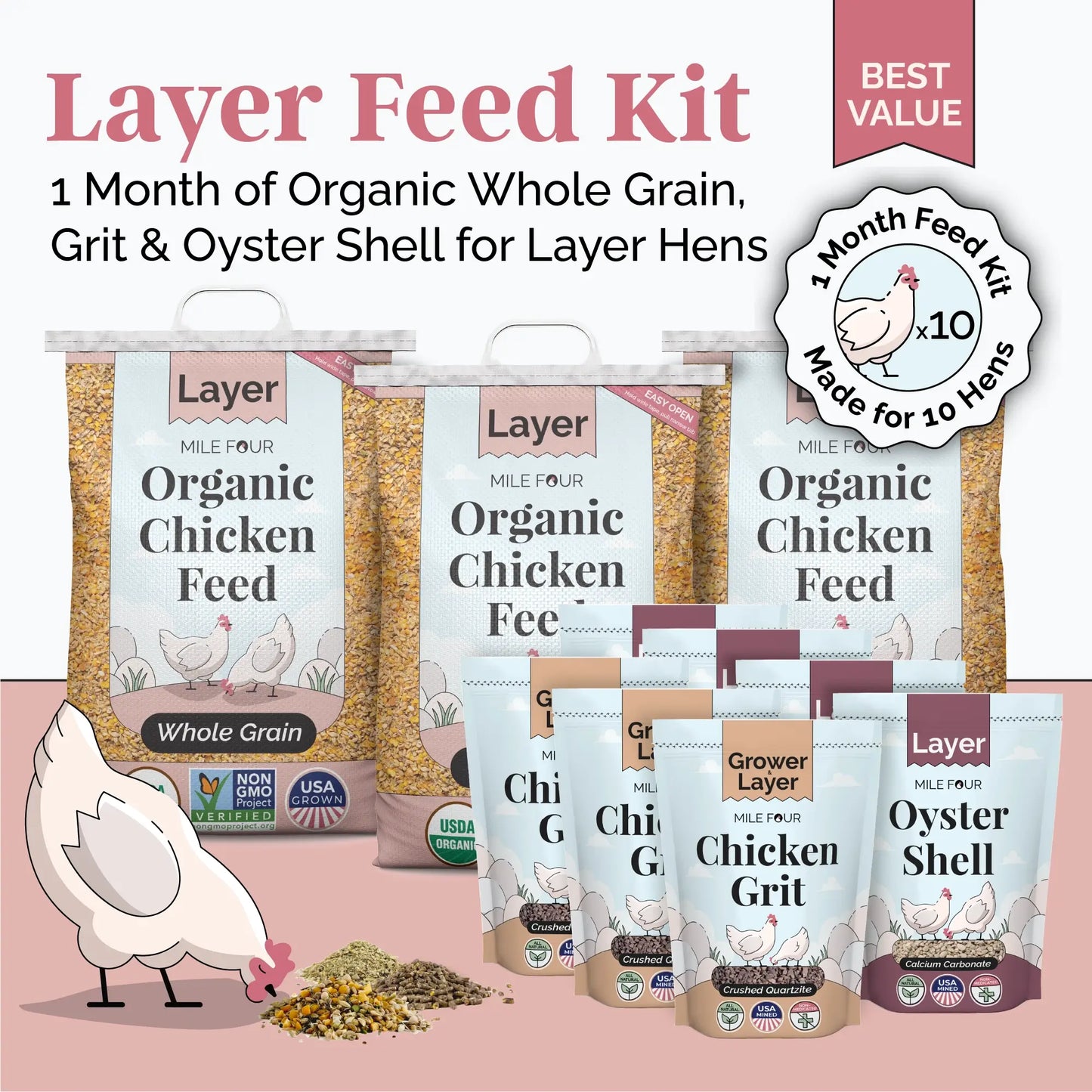Layer Bundle | 1 Month of Organic Feed, Scratch, Grit & Oyster Shell for 6 Layers