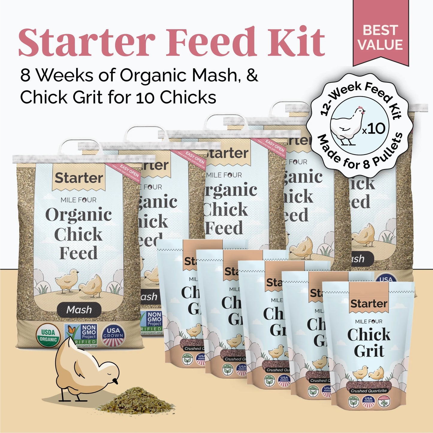 Starter Bundle | 8 Weeks of Organic Feed & Grit for 6 Chicks