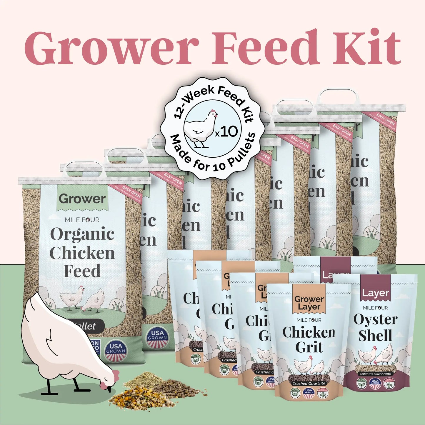 Grower Bundle | 12 Weeks of Organic Feed & Grit for 6 Pullets