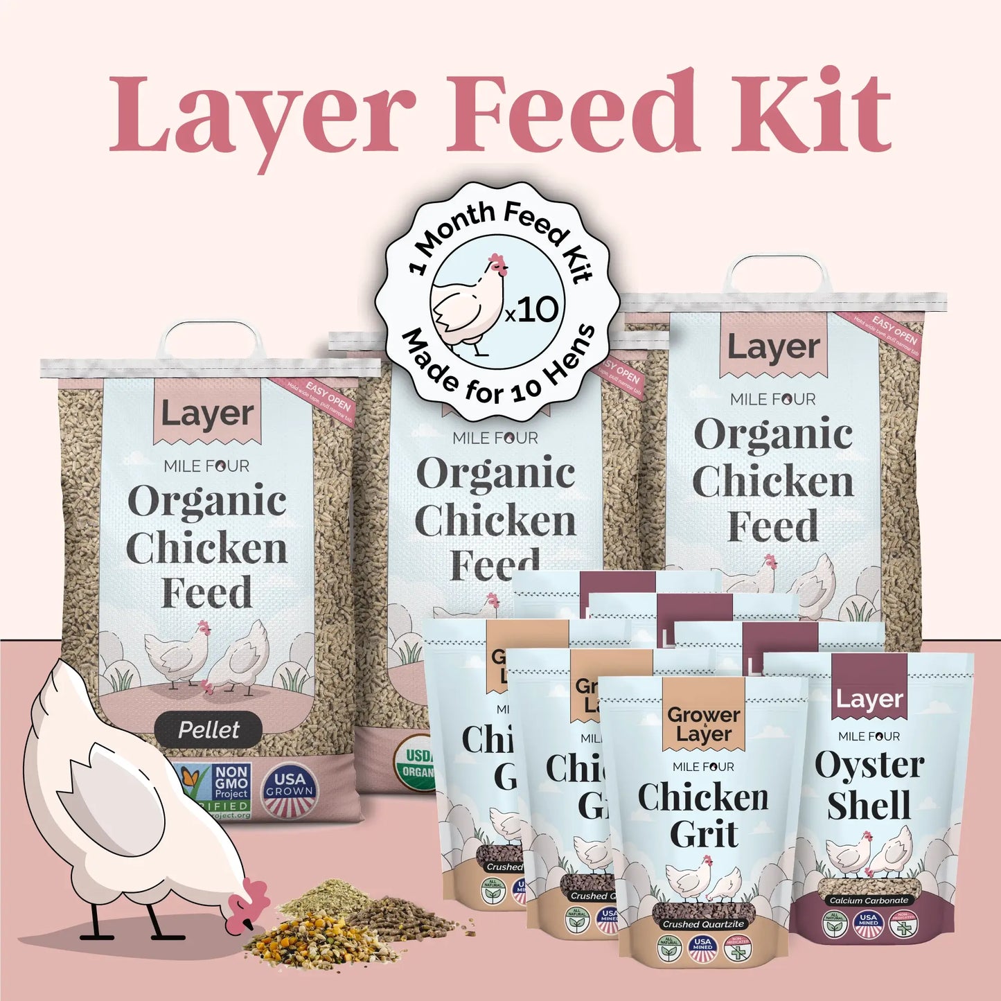 Layer Bundle | 1 Month of Organic Feed, Scratch, Grit & Oyster Shell for 6 Layers