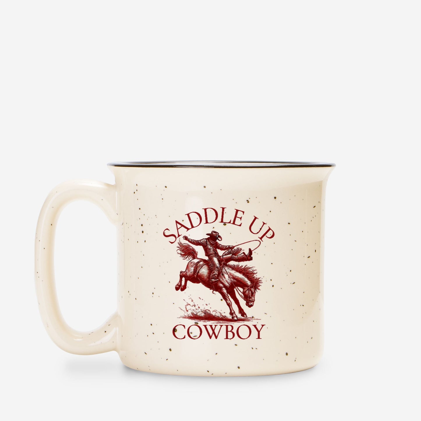 Saddle Up Cowboy Ceramic Camp Mug Speckled Cream 13oz