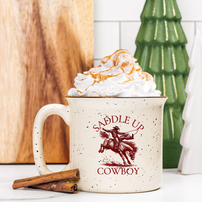 Saddle Up Cowboy Ceramic Camp Mug Speckled Cream 13oz