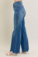 High Waisted Tummy Control Chew Hem Distressed Wide Leg Jeans